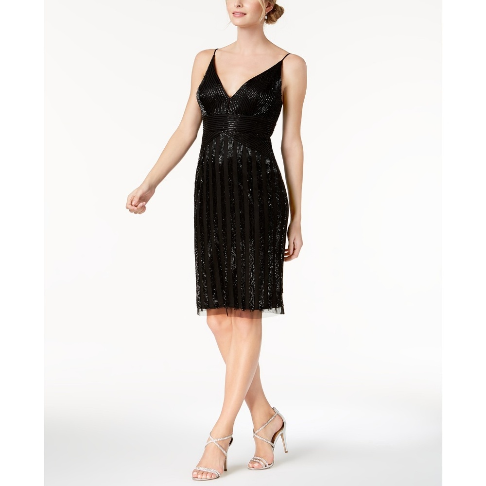 Adrianna Papell Beaded Knee-Length Slip Dress - Picture 1 of 3